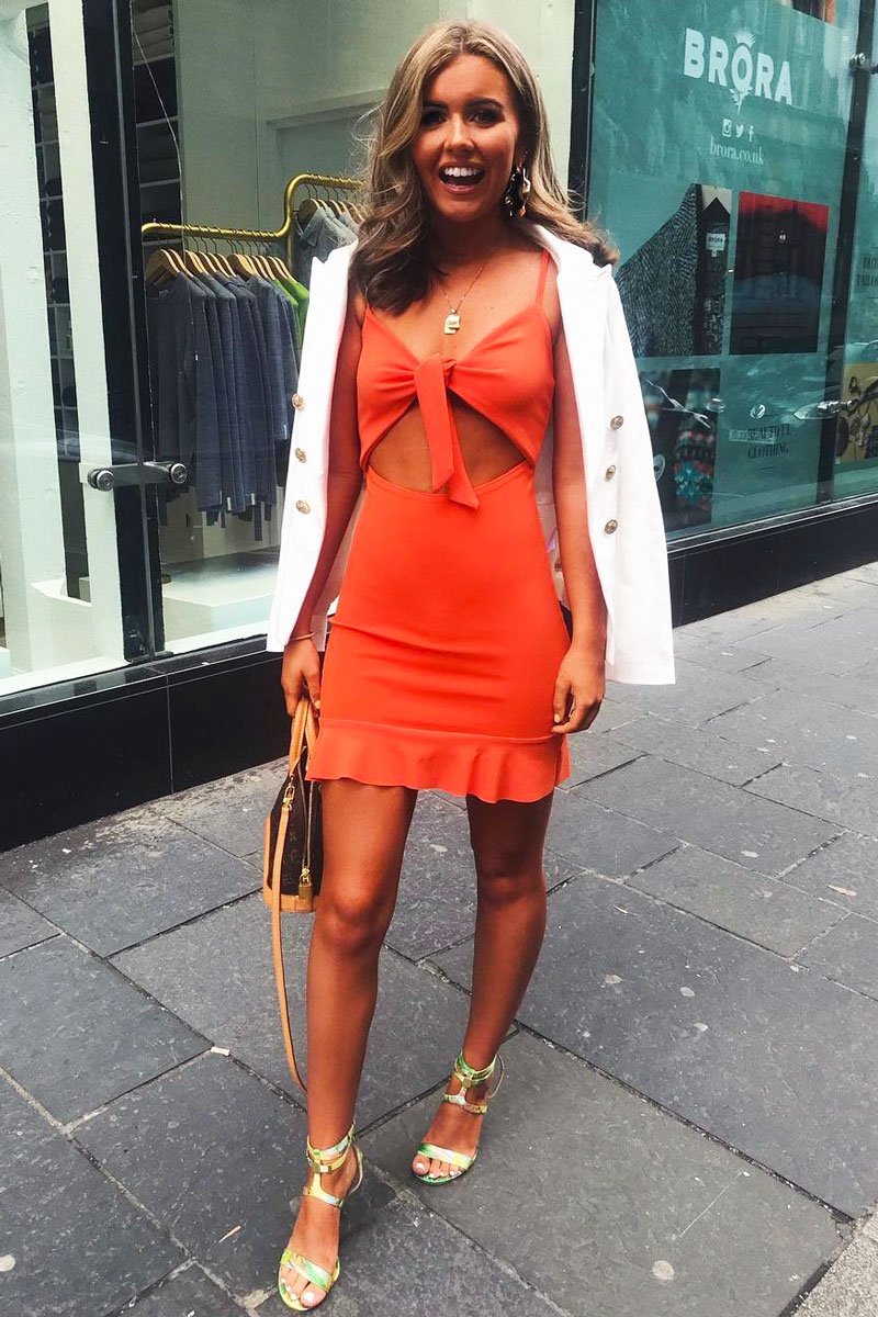 Orange Tie Front Ruffle Hem Mini Dress