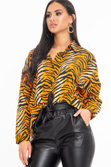 Orange Tiger Print Button Down Shirt - Katy-Shirts