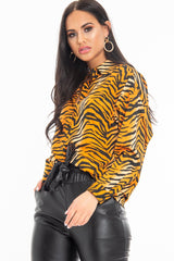 Orange Tiger Print Button Down Shirt - Katy-Shirts