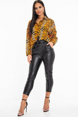Orange Tiger Print Button Down Shirt - Katy-Shirts