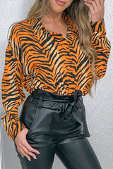 Orange Tiger Print Button Down Shirt - Katy-Shirts