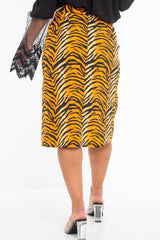 Orange Tiger Print Split Front Midi Skirt - Jayne-Skirts