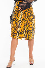 Orange Tiger Print Split Front Midi Skirt - Jayne-Skirts