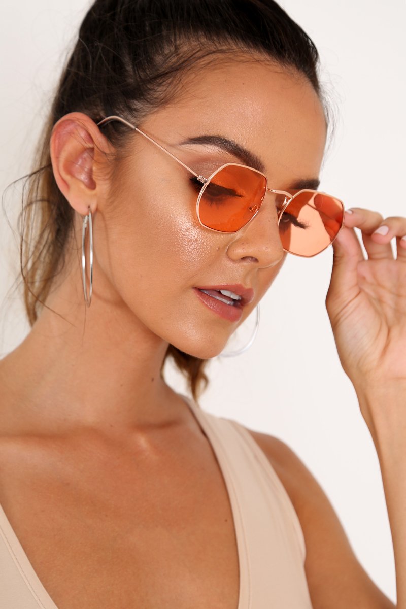 Orange Tinted Metal Frame Sunglasses - Maevis-Sunglasses