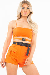 Orange Utility Pocket Crop Top and Shorts Co-ord -Juri-Co-ords