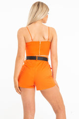 Orange Utility Pocket Crop Top and Shorts Co-ord -Juri-Co-ords