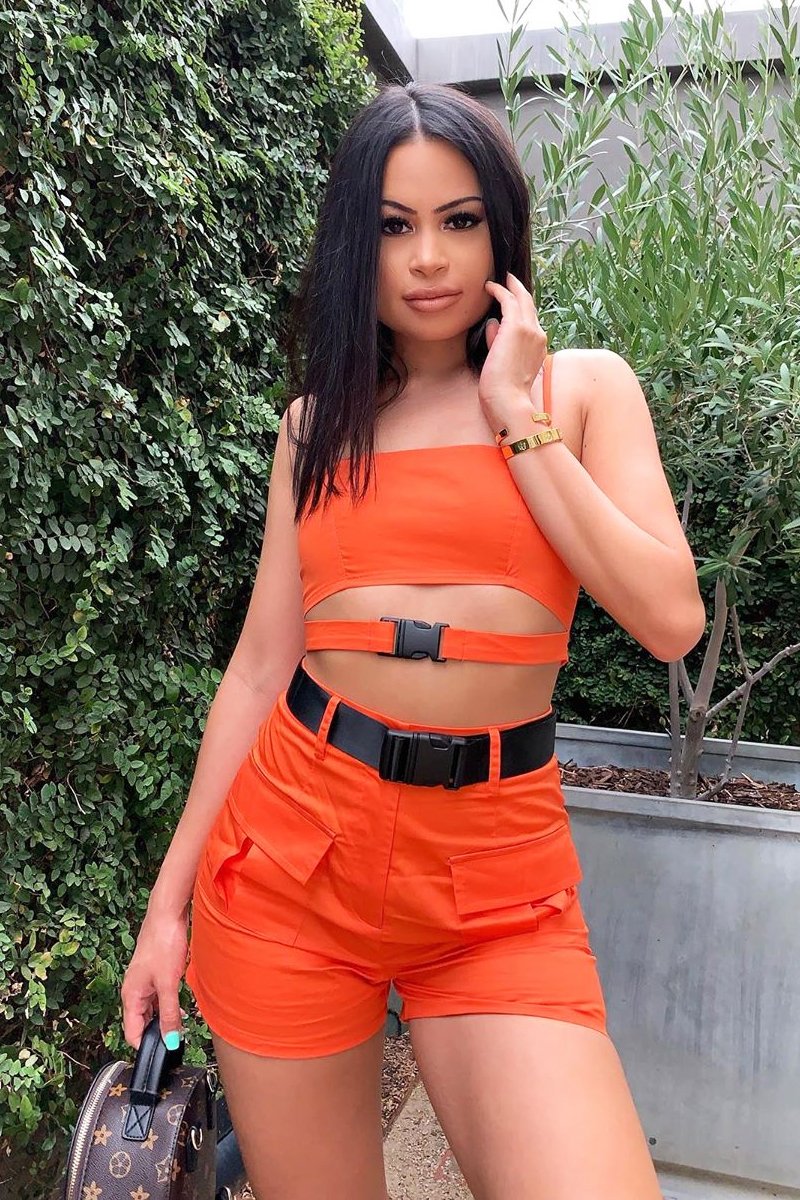 Orange Utility Pocket Crop Top and Shorts Co-ord -Juri-Co-ords