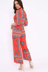 Orange V-Plunge Scarf Print Jumpsuit - Tyler-Jumpsuits