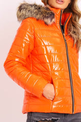Orange Wet Look Puffer Coat - Soph-Coats