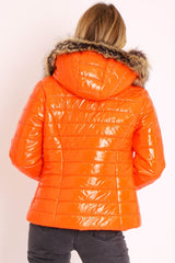 Orange Wet Look Puffer Coat - Soph-Coats