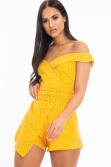 Orange White Polka Dot Belted Wrap Playsuit - Grace-Playsuits