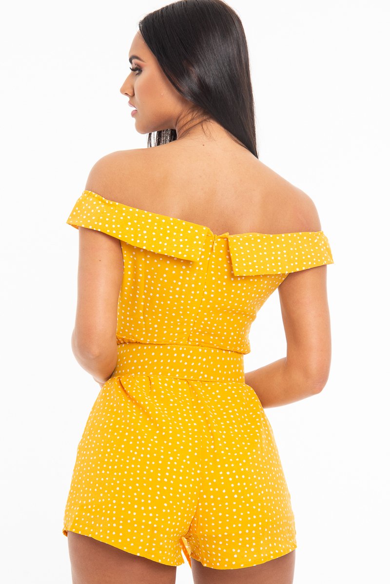 Orange White Polka Dot Belted Wrap Playsuit - Grace-Playsuits