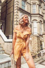 Orange White Polka Dot Belted Wrap Playsuit - Grace-Playsuits