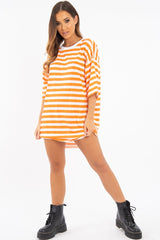Orange White Striped Oversized T Shirt Dress - Lacie-Dresses