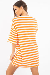 Orange White Striped Oversized T Shirt Dress - Lacie-Dresses