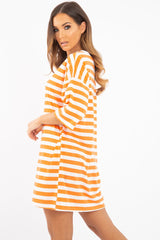 Orange White Striped Oversized T Shirt Dress - Lacie-Dresses