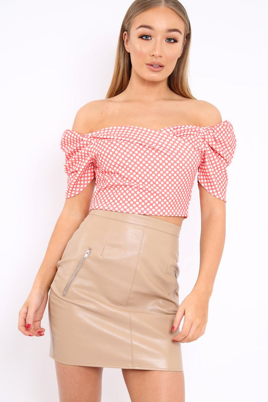 Orange Wrap Ruffle Polka Dot Crop Top - Lymona