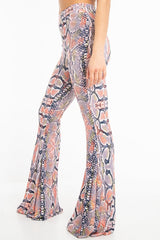 Orange Yellow Black Snake Print Flared Trousers - Mianna-Trousers