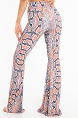 Orange Yellow Black Snake Print Flared Trousers - Mianna-Trousers