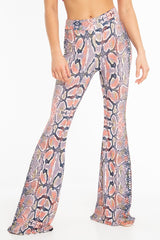 Orange Yellow Black Snake Print Flared Trousers - Mianna-Trousers