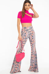 Orange Yellow Black Snake Print Flared Trousers - Mianna-Trousers