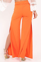 Orange Zip Front High Waisted Flare Trousers - Gerta-Trousers