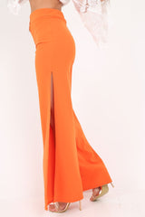 Orange Zip Front High Waisted Flare Trousers - Gerta-Trousers