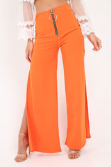 Orange Zip Front High Waisted Flare Trousers - Gerta-Trousers