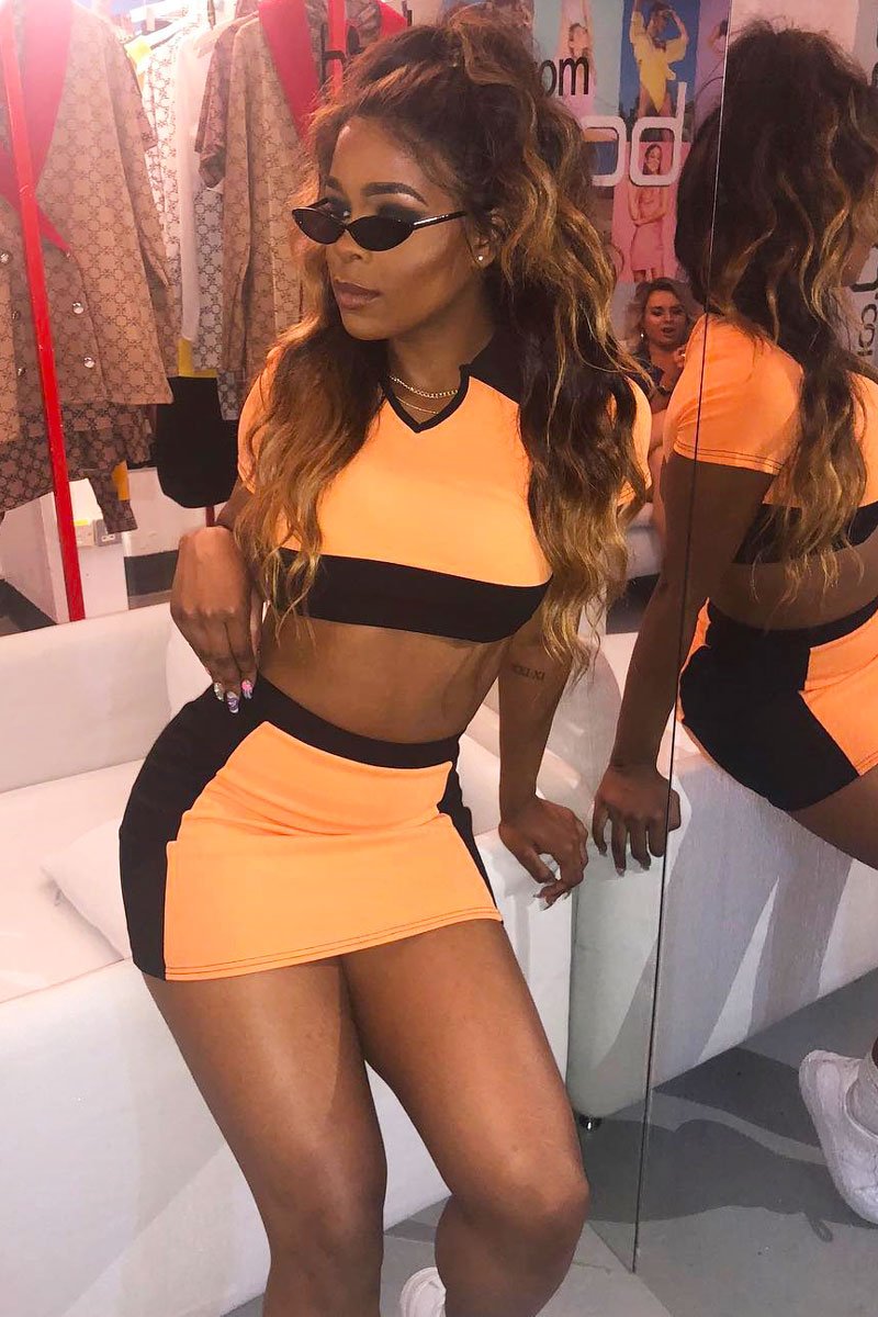 Orange and Black Crop Top and Mini Skirt Co-ord - Kasie-Co-ords