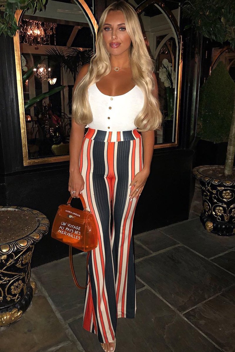 Orange and Navy Stripe Ribbed Flares - Kassy-Trousers