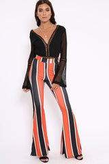 Orange and Navy Stripe Ribbed Flares - Kassy-Trousers