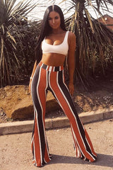 Orange and Navy Stripe Ribbed Flares - Kassy-Trousers