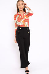 Orange and Red Scarf Print Plunge Bodysuit - Chrissy-Bodysuits