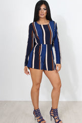 Orea Navy Striped Playsuit-Playsuits