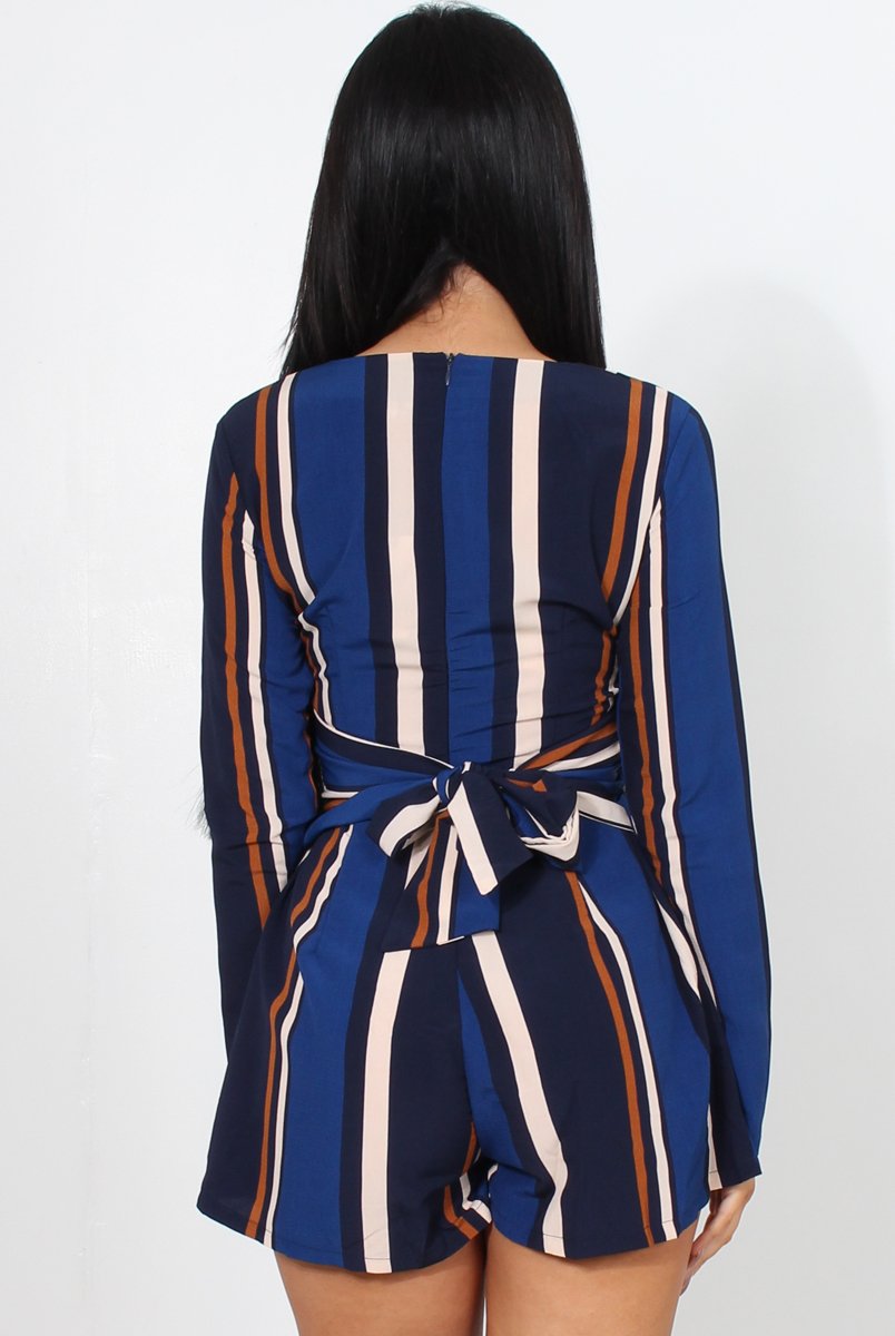 Orea Navy Striped Playsuit-Playsuits