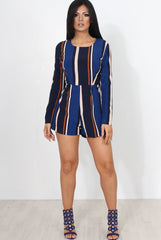 Orea Navy Striped Playsuit-Playsuits