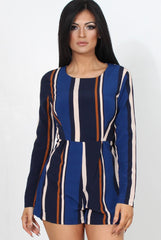 Orea Navy Striped Playsuit-Playsuits