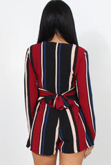 Orea Wine Striped Playsuit-Playsuits