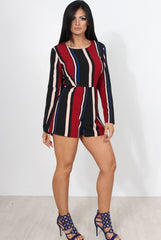 Orea Wine Striped Playsuit-Playsuits