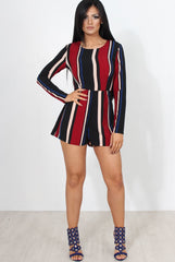 Orea Wine Striped Playsuit-Playsuits