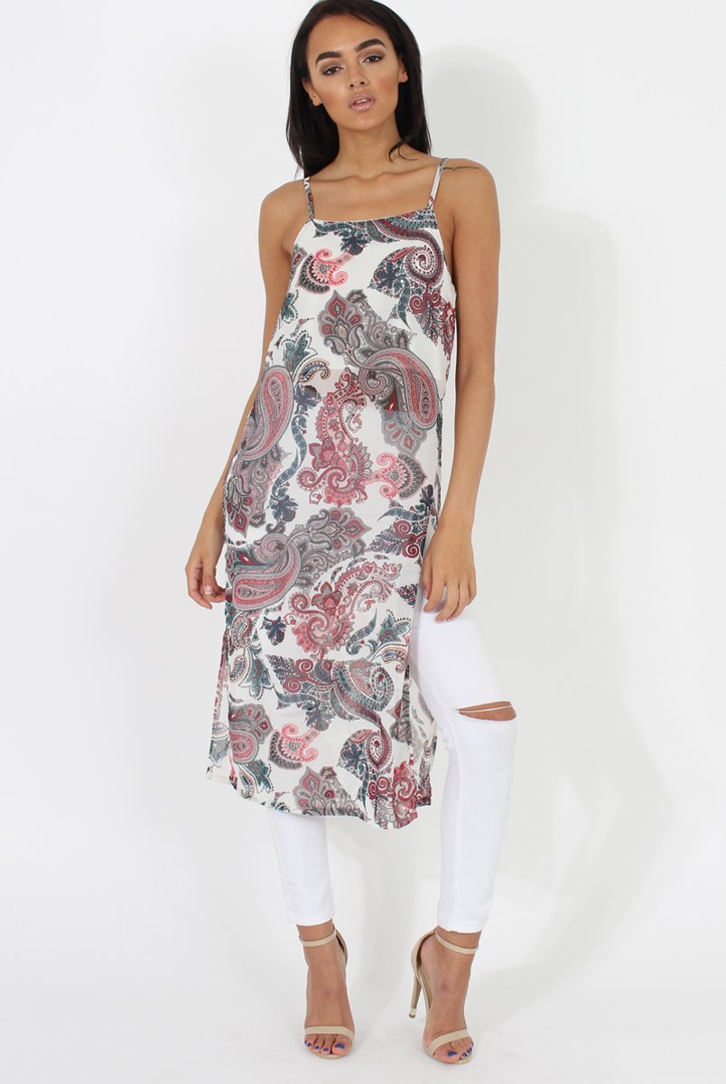 Paisley Print Long Side Slit Top - Sydney-Tops