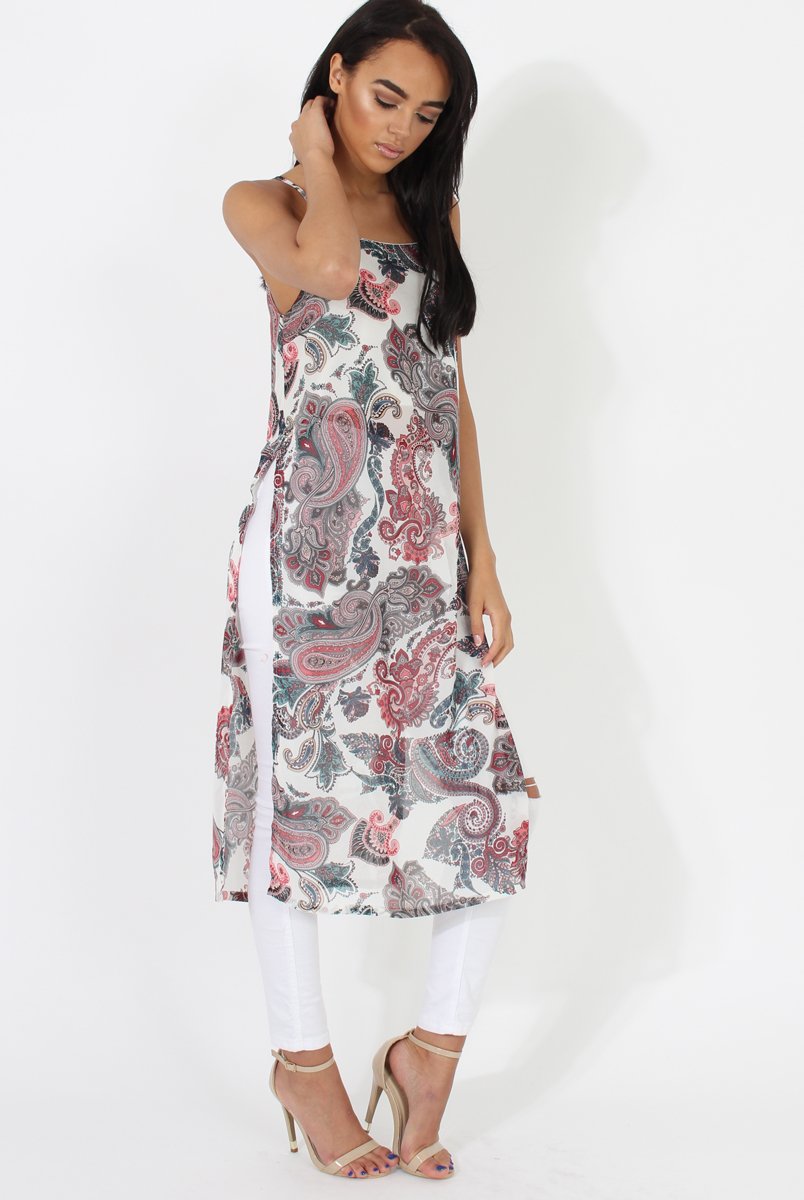 Paisley Print Long Side Slit Top - Sydney-Tops