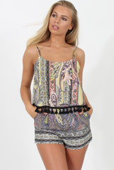 Paisley Print Tassel Layered Playsuit - Charlie-Playsuits