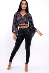 Paisley Wrap Tie Crop Blouse - Kay-Tops