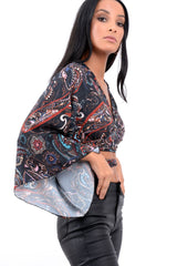Paisley Wrap Tie Crop Blouse - Kay-Tops