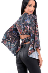 Paisley Wrap Tie Crop Blouse - Kay-Tops