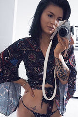 Paisley Wrap Tie Crop Blouse - Kay-Tops