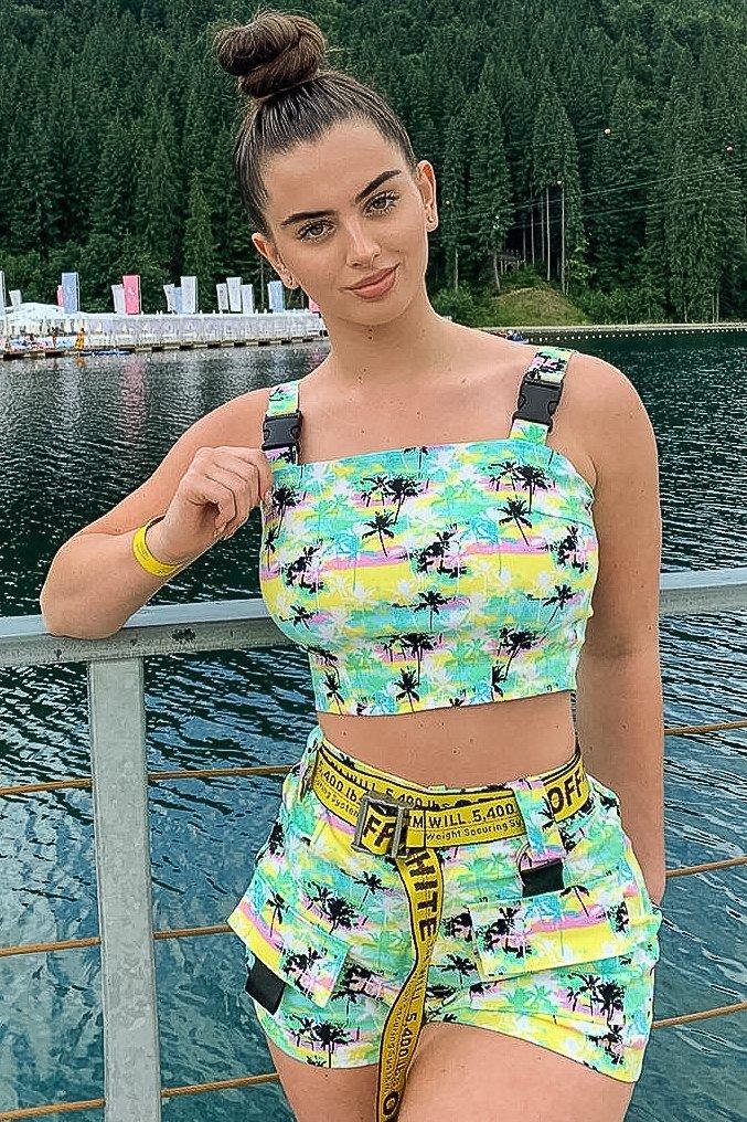 Palm Tropical Print Utility Crop Top Shorts Co-ord - Tala-Co-ords