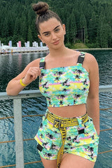 Palm Tropical Print Utility Crop Top Shorts Co-ord - Tala-Co-ords