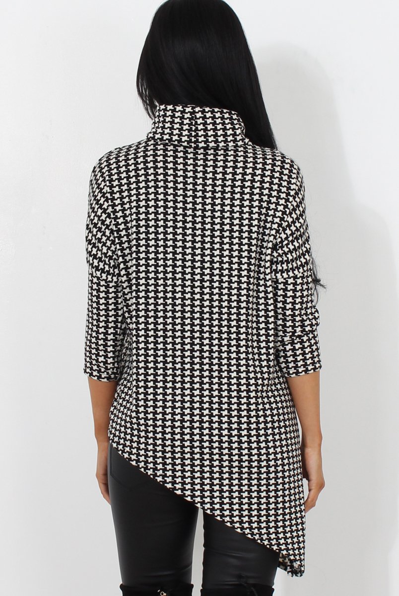 Paloma Black & White Cowl Neck Asymmetric Top-Tops